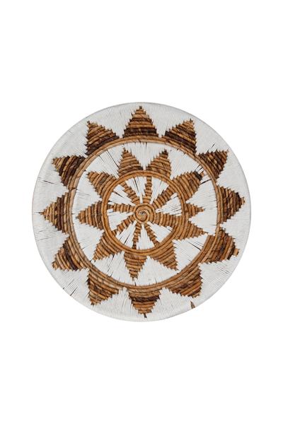 Bohem Hasır Yuvarlak Duvar Dekoru Bambu ve Makrome İle Yapılan Duvar Süsü 50 cm x 50 cm