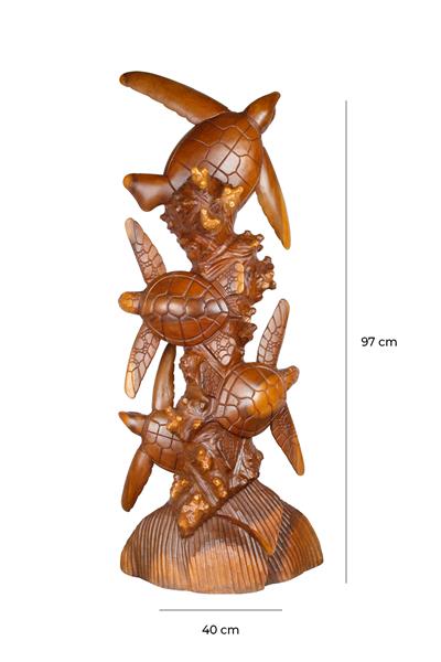 Doğal Ahşap Oyma Kaplumbağa El Yapımı Tek Parça 40 cm x 97 cm