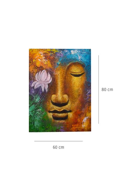 Lotus Çiçeği ile Buda Yüzü Renkli Tuval Tablo