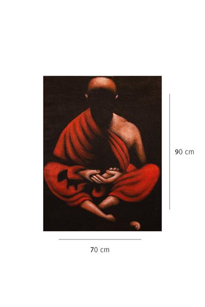 Meditasyon Halindeki Buda Kırmızı ve Altın Tonlarda Tuval Tablo
