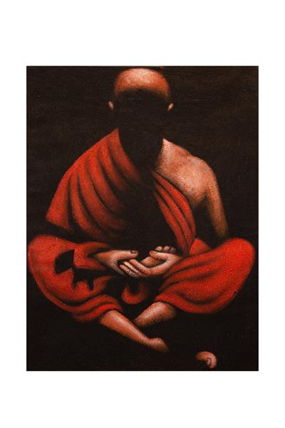Meditasyon Halindeki Buda Kırmızı ve Altın Tonlarda Tuval Tablo