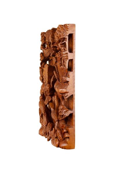 Tek Parça El Yapımı Oyma Tablo Doğal Ahşap Sanatı 33 cm x 48 cm