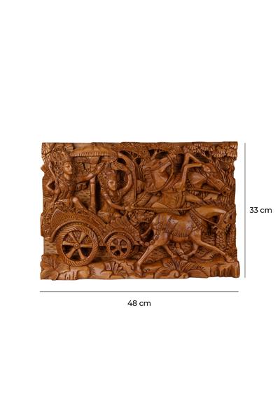 Tek Parça El Yapımı Oyma Tablo Doğal Ahşap Sanatı 33 cm x 48 cm