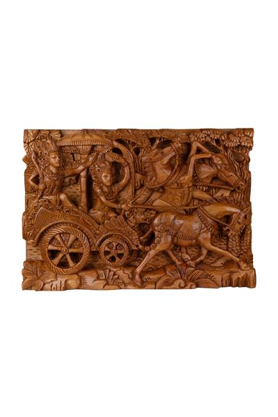 Tek Parça El Yapımı Oyma Tablo Doğal Ahşap Sanatı 33 cm x 48 cm