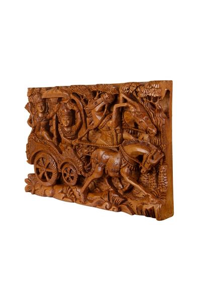 Tek Parça El Yapımı Oyma Tablo Doğal Ahşap Sanatı 33 cm x 48 cm