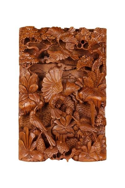 Tek Parça El Yapımı Oyma Tablo Doğal Ahşap Sanatı 33 cm x 48 cm