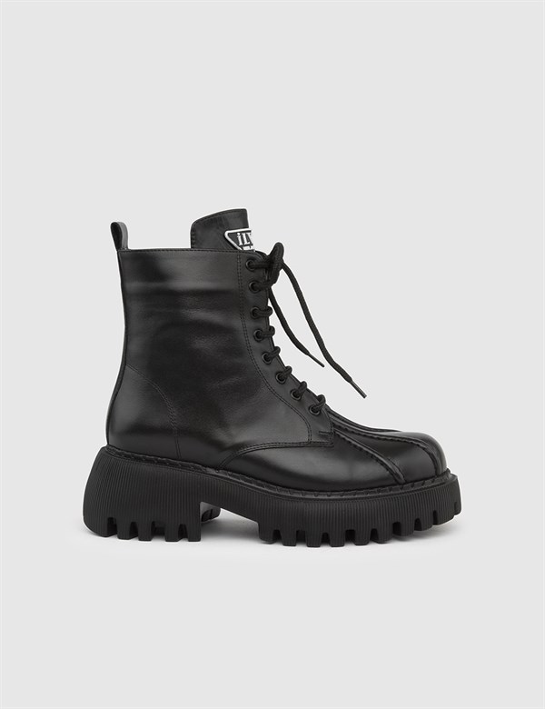 Ferra Women's Boot Black Leather - Black Split - İLVİ