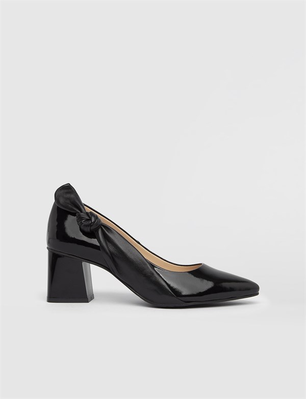 Filip Hakiki Rugan Deri Kadın Siyah Topuklu Ayakkabı