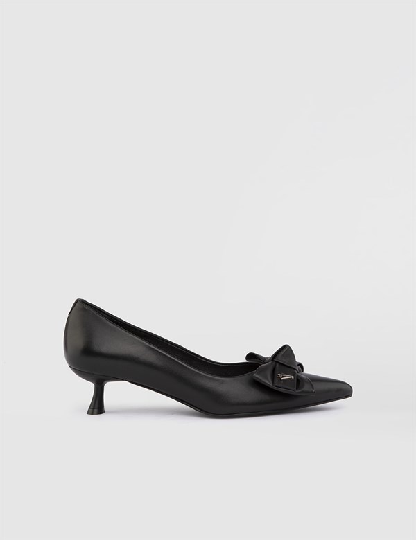 Mast Hakiki Deri Kadın Siyah Topuklu Ayakkabı
