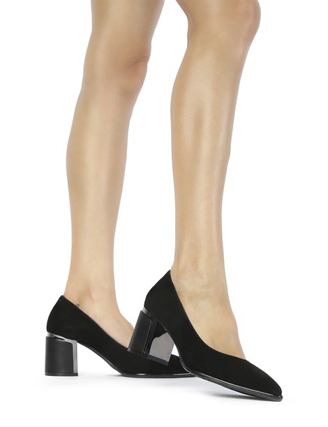 Adala Women's Pump Black Suede-Black Leather