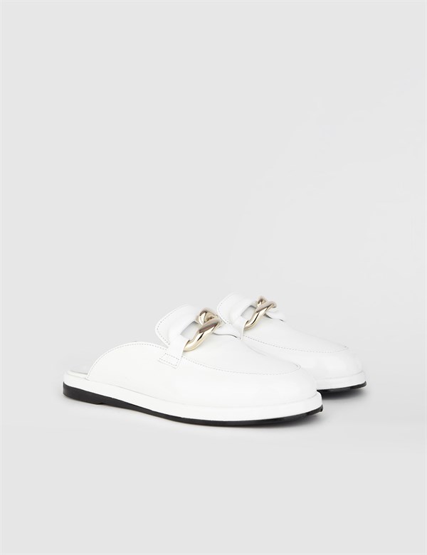 Aila White Patent Leather Women's Mule