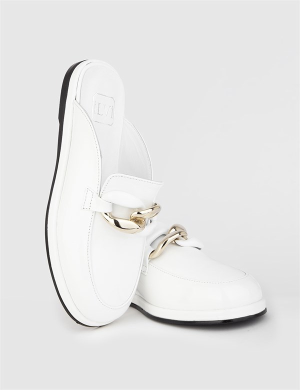 Aila White Patent Leather Women's Mule