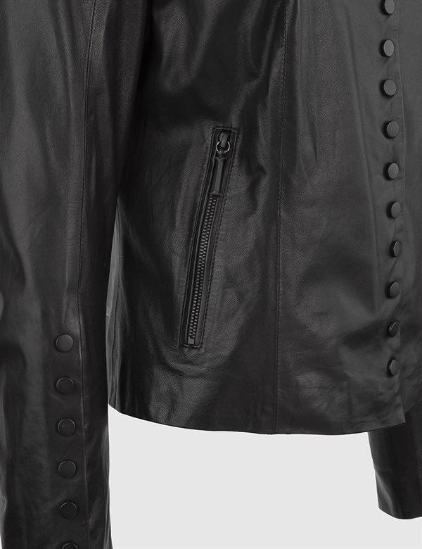 Ainslee Black Women's Leather Bomber Jacket