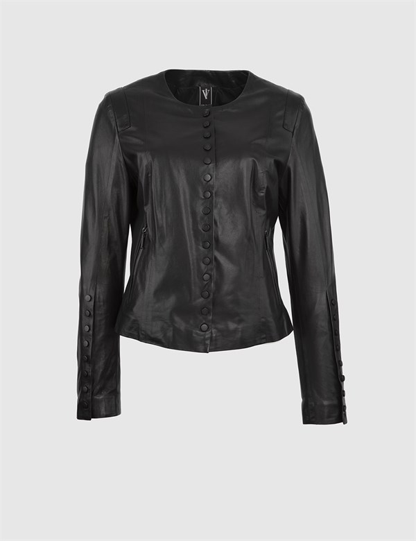 Ainslee Black Women's Leather Bomber Jacket