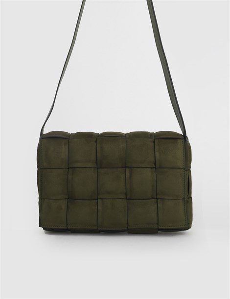 Albano Khaki Suede Women's Shoulder Bag