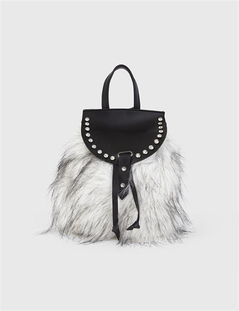Alejo White Women's Backpack with Black Fur