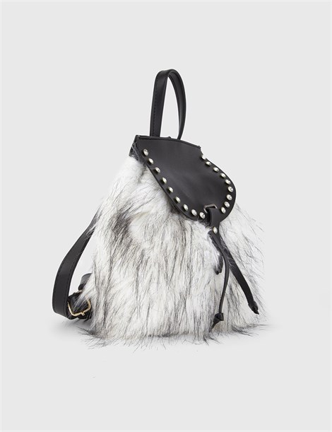 Alejo White Women's Backpack with Black Fur