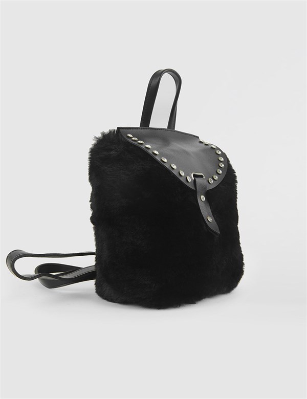 Alejo Black Women's Backpack with Fur