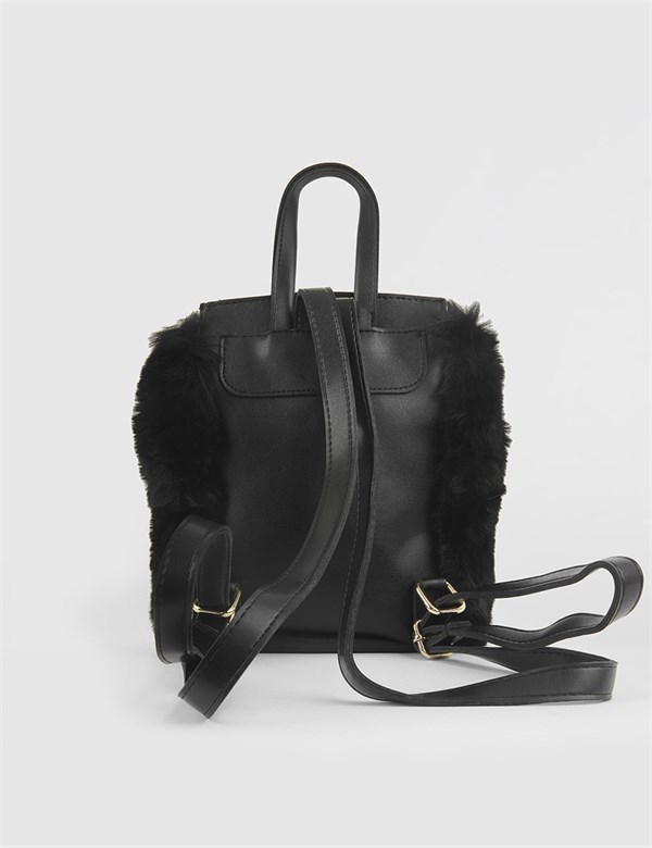 Alejo Black Women's Backpack with Fur