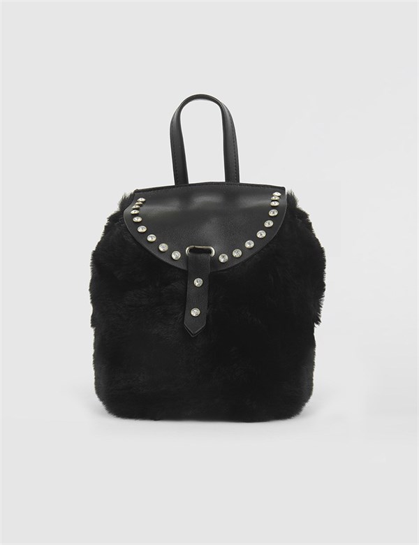 Alejo Black Women's Backpack with Fur