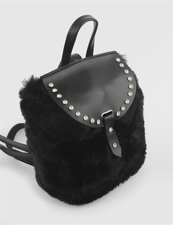 Alejo Black Women's Backpack with Fur