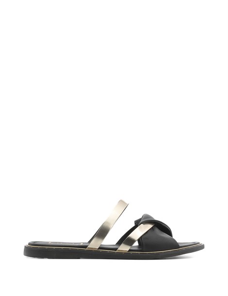 Ales Women's Slipper Golden Metallic Silver-Black Leather