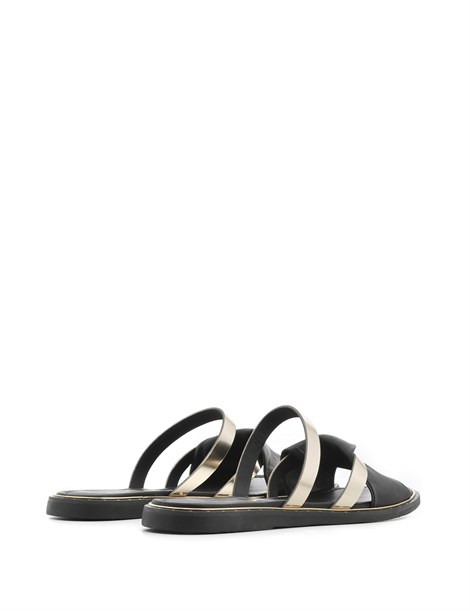 Ales Women's Slipper Golden Metallic Silver-Black Leather