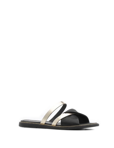 Ales Women's Slipper Golden Metallic Silver-Black Leather