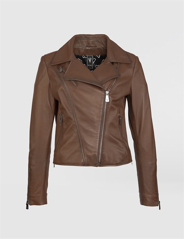 Aliane Reddish Brown Leather Women's Biker Jacket