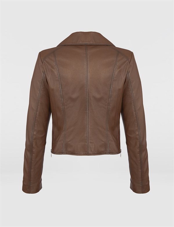 Aliane Reddish Brown Leather Women's Biker Jacket