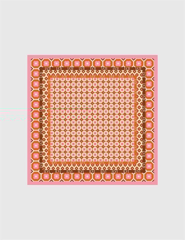 Altdorf Kadın Eşarp Turuncu-Pembe-Bej İpek Twill