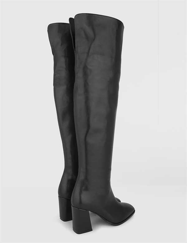 Alvarita Black Leather Women's Heeled High Boot