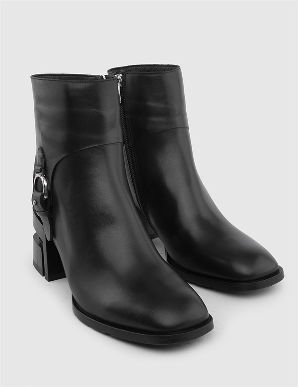 Anapa Black Leather Women's Heeled Boot