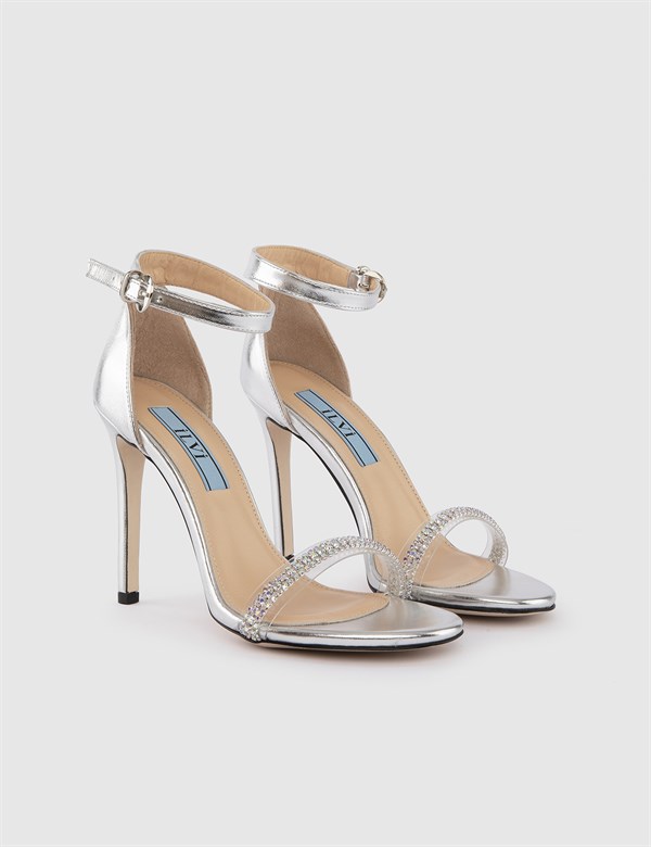 Anson Silver Leather Women's Heeled Sandal