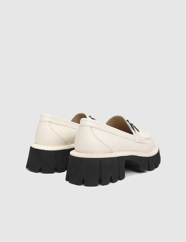 Anto Hakiki Rugan Deri Kadın Bej Loafer Ayakkabı