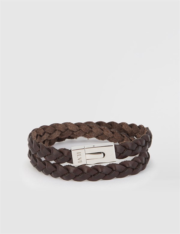 Arte Brown Woven Nappa Leather Men's Bracelet
