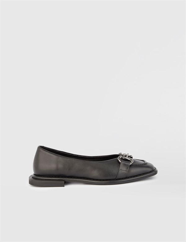 Asha Black Leather Women's Ballerina
