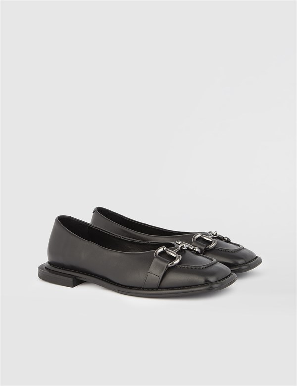 Asha Black Leather Women's Ballerina