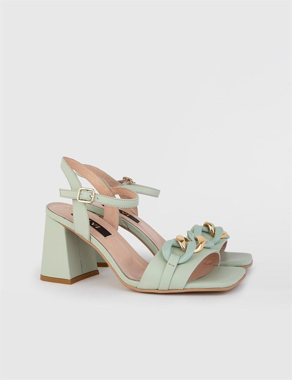 Aspa Mint Green Leather Women's Heeled Sandal