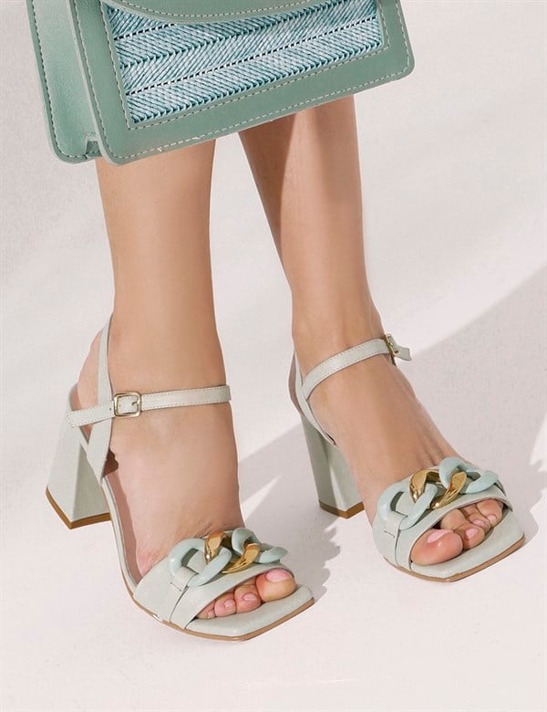 Aspa Mint Green Leather Women's Heeled Sandal
