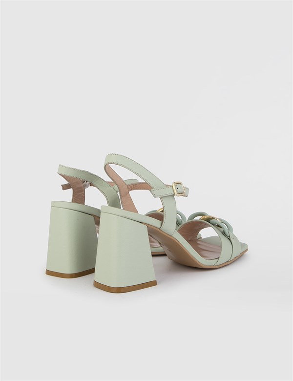 Aspa Mint Green Leather Women's Heeled Sandal