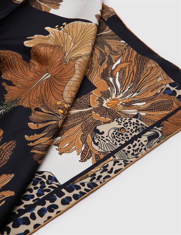 Aster Navy Blue-Brown Silk Twill Women's Scarf