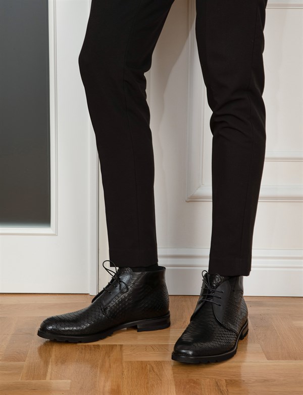 Avena Black Printed Leather Men's Boot