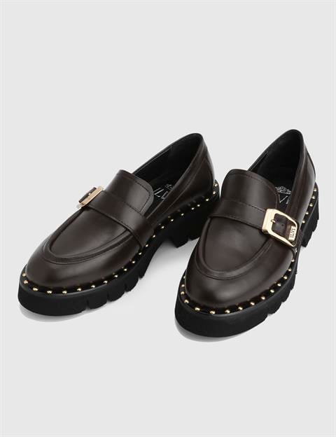 Avilia Hakiki Deri Kahverengi Kadın Loafer Ayakkabı