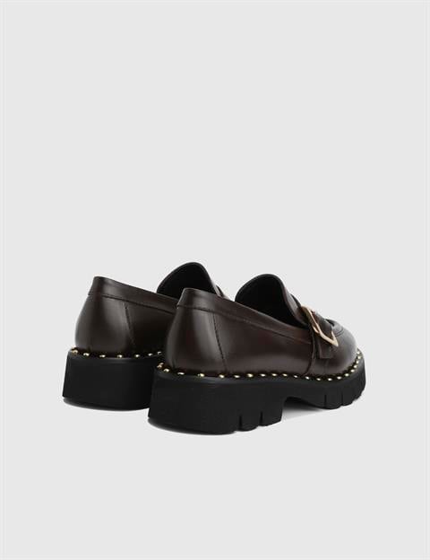 Avilia Hakiki Deri Kahverengi Kadın Loafer Ayakkabı