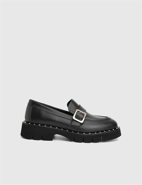 Avilia Hakiki Deri Siyah Kadın Loafer Ayakkabı