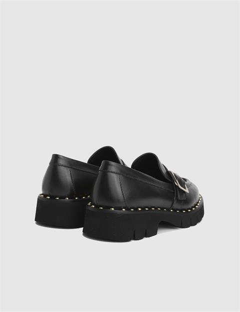Avilia Hakiki Deri Siyah Kadın Loafer Ayakkabı