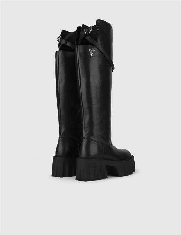 Bafia Black Leather Women's Heeled High Boot