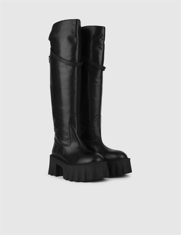 Bafia Black Leather Women's Heeled High Boot