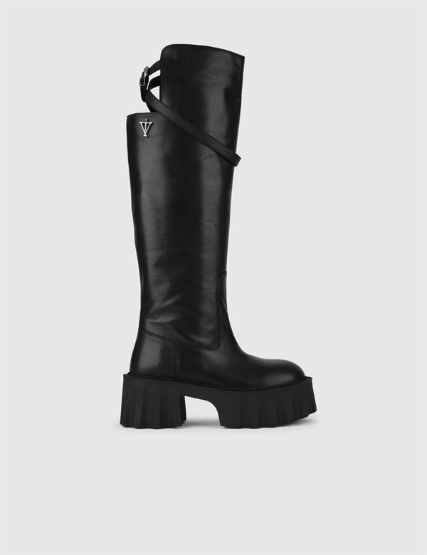 Bafia Black Leather Women's Heeled High Boot